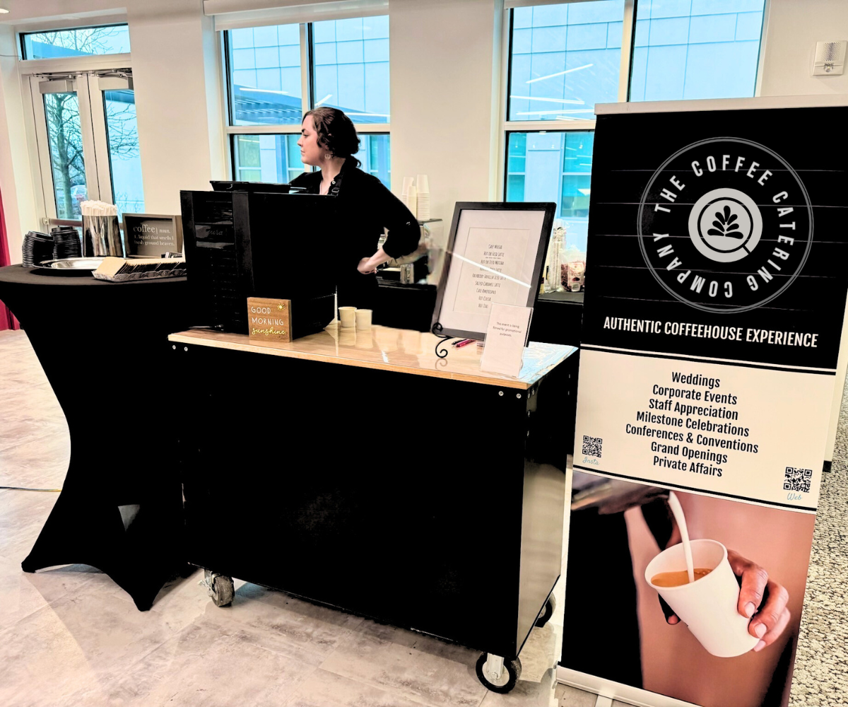 The Coffee Catering Company mobile coffee cart and team in Columbus, OH